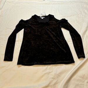 Women’s Black Velvet Off The Shoulder Long Sleeve Shirt Size Small